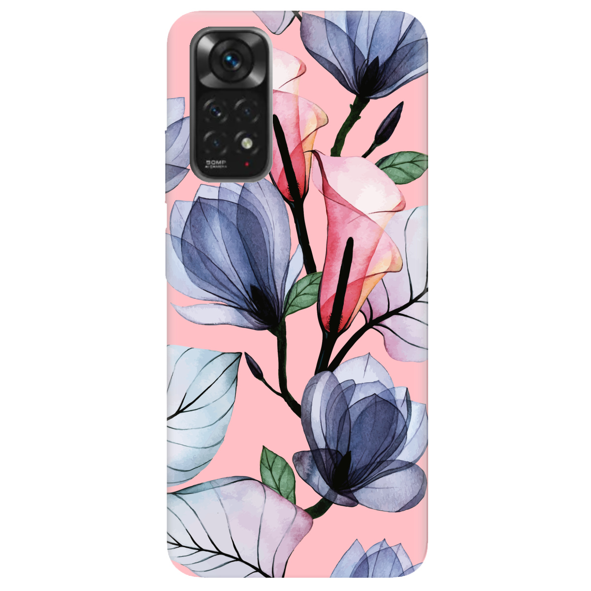 Чехол для Xiaomi Redmi Note 11s нежно-розовый матовый soft touch Tropical flowers - фото 1 Чехол для Xiaomi Redmi Note 11s нежно-розовый матовый soft touch Tropical flowers - фото 1 - Чехлы для телефонов