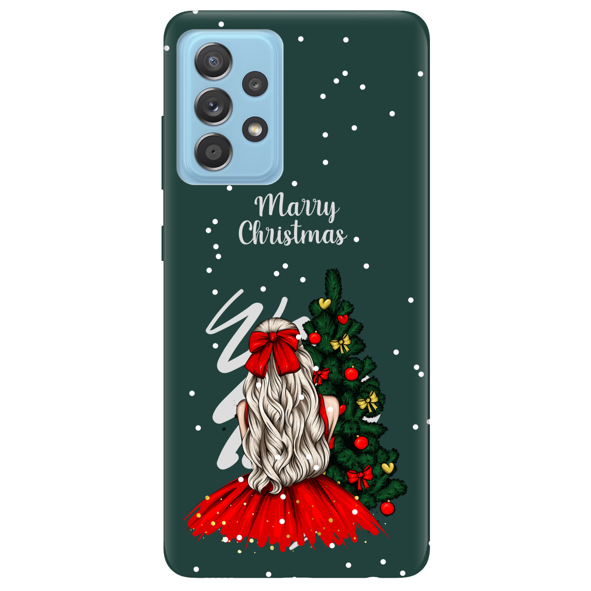 Чохол для Samsung Galaxy А52 темно-зелений матовий soft touch Beautiful christmas - фото 1 Чохол для Samsung Galaxy А52 темно-зелений матовий soft touch Beautiful christmas - фото 1 - Чохли для телефонів