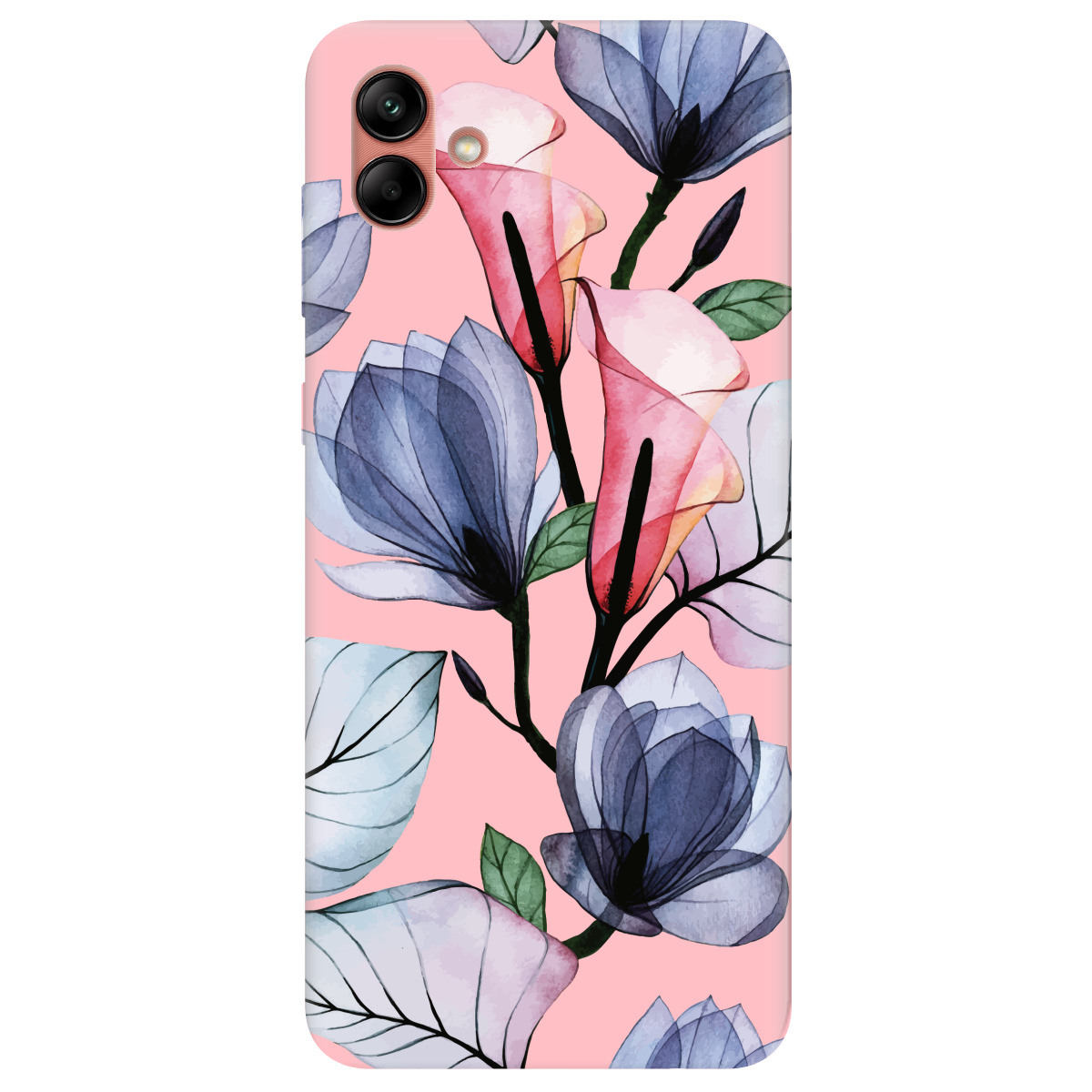 Чехол для Samsung Galaxy A04 нежно-розовый матовый soft touch Tropical flowers - фото 1 - Чехлы для телефонов