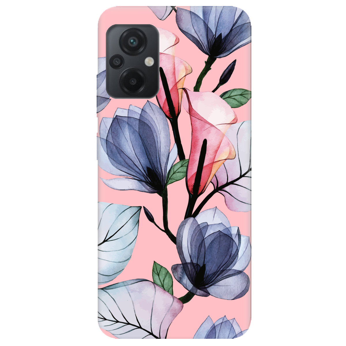Чохол для Xiaomi Poco M5 ніжно-рожевий матовий soft touch Tropical flowers - фото 1 - Чохли для телефонів