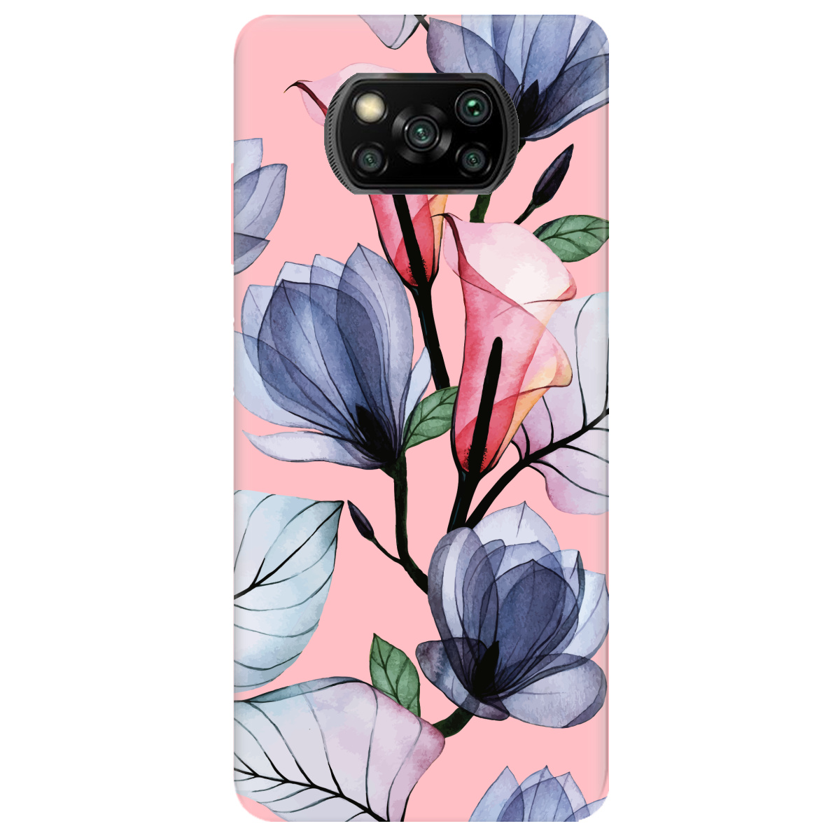 Чехол для Xiaomi Poco X3 нежно-розовый матовый soft touch Tropical flowers - фото 1 - Чехлы для телефонов