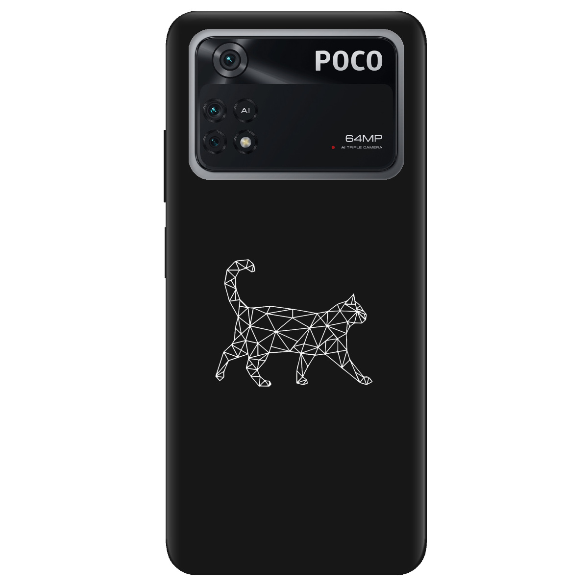 Чехол для Xiaomi Poco M4 Pro 4G черный матовый soft touch White cat - фото 1 - Чехлы для телефонов