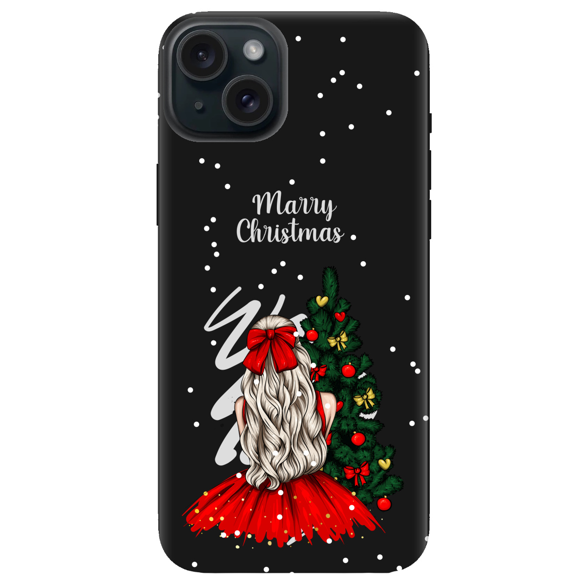 Чохол для Apple iPhone 15 чорний матовий soft touch Beautiful christmas - фото 1 - Чохли для телефонів