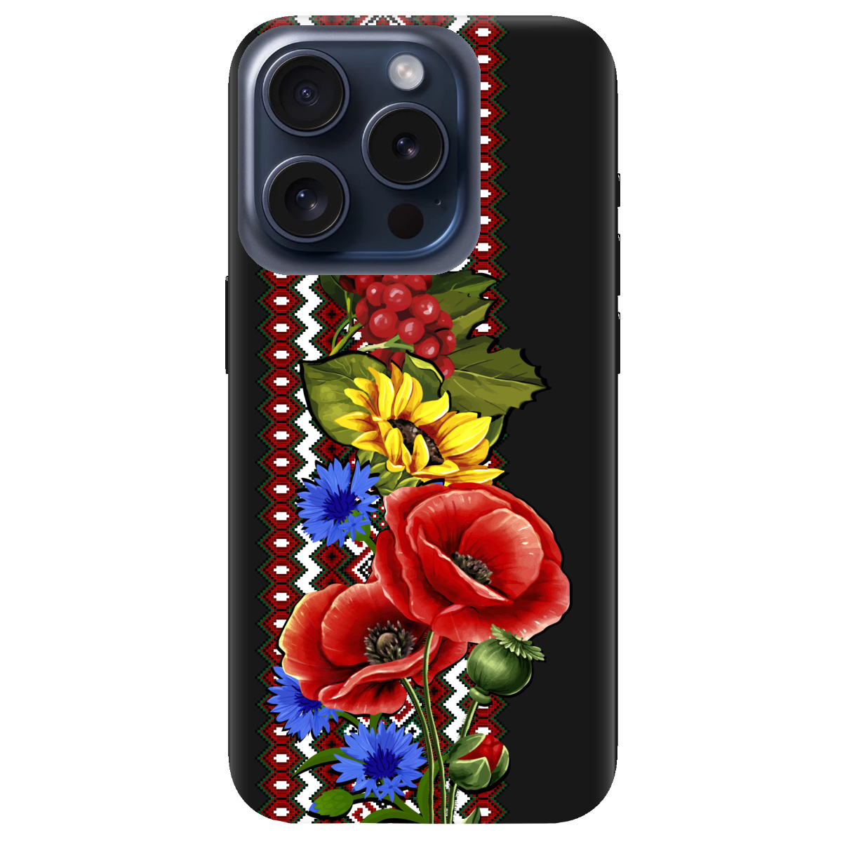 Чехол для Apple iPhone 15 Pro черный матовый soft touch Ukraine ornament - фото 1 - Чехлы для телефонов