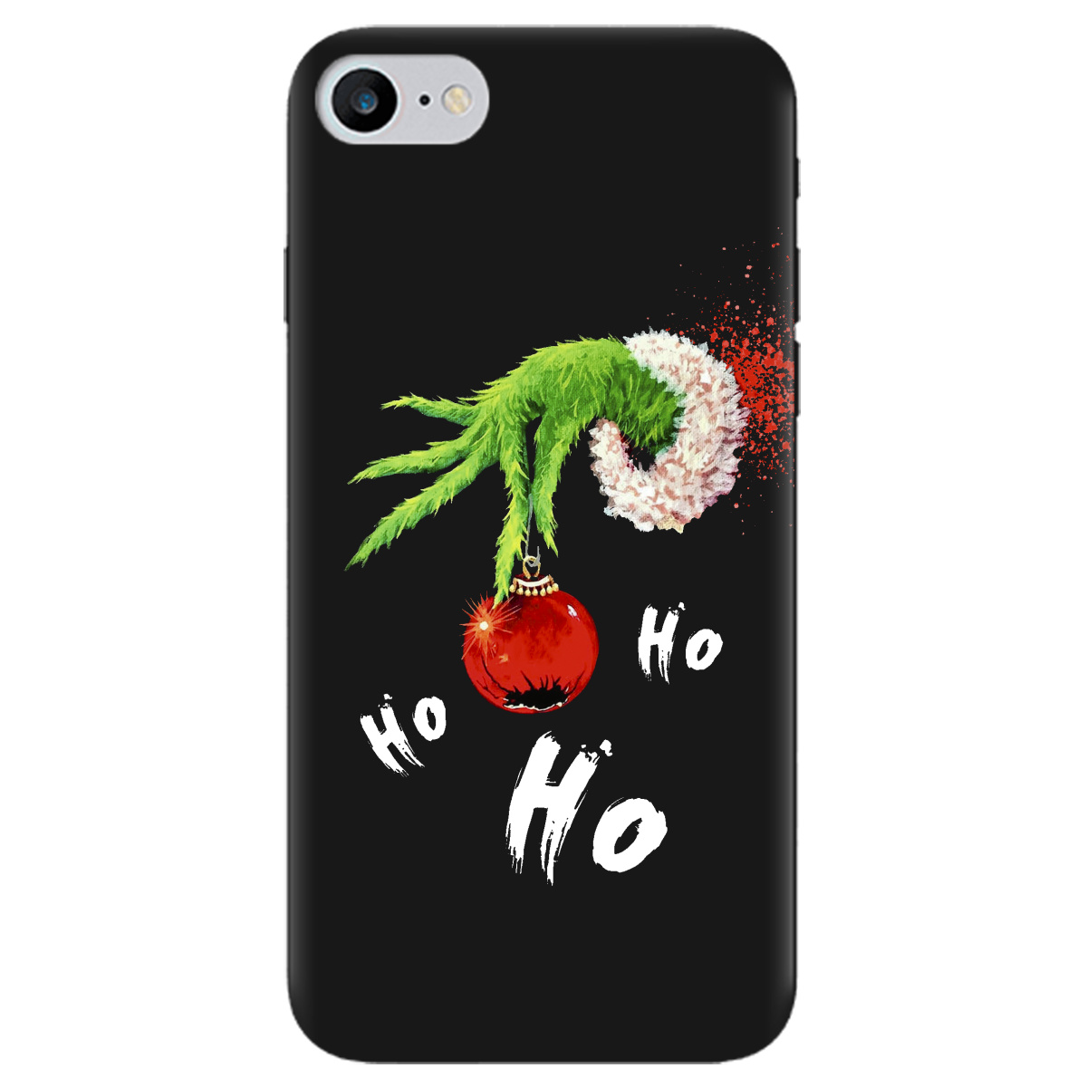 Чехол для Apple iPhone 7 черный матовый soft touch Grinch HO HO HO - фото 1 - Чехлы для телефонов