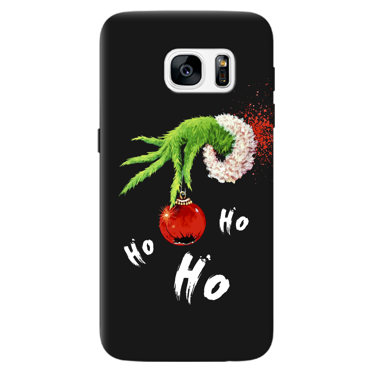 Чехол для Samsung Galaxy S7 черный матовый soft touch Grinch HO HO HO - фото 1 - Чехлы для телефонов