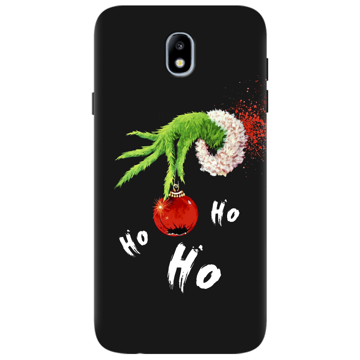 Чохол для Samsung Galaxy J7 2017 чорний матовий soft touch Grinch HO HO HO - фото 1 - Чохли для телефонів