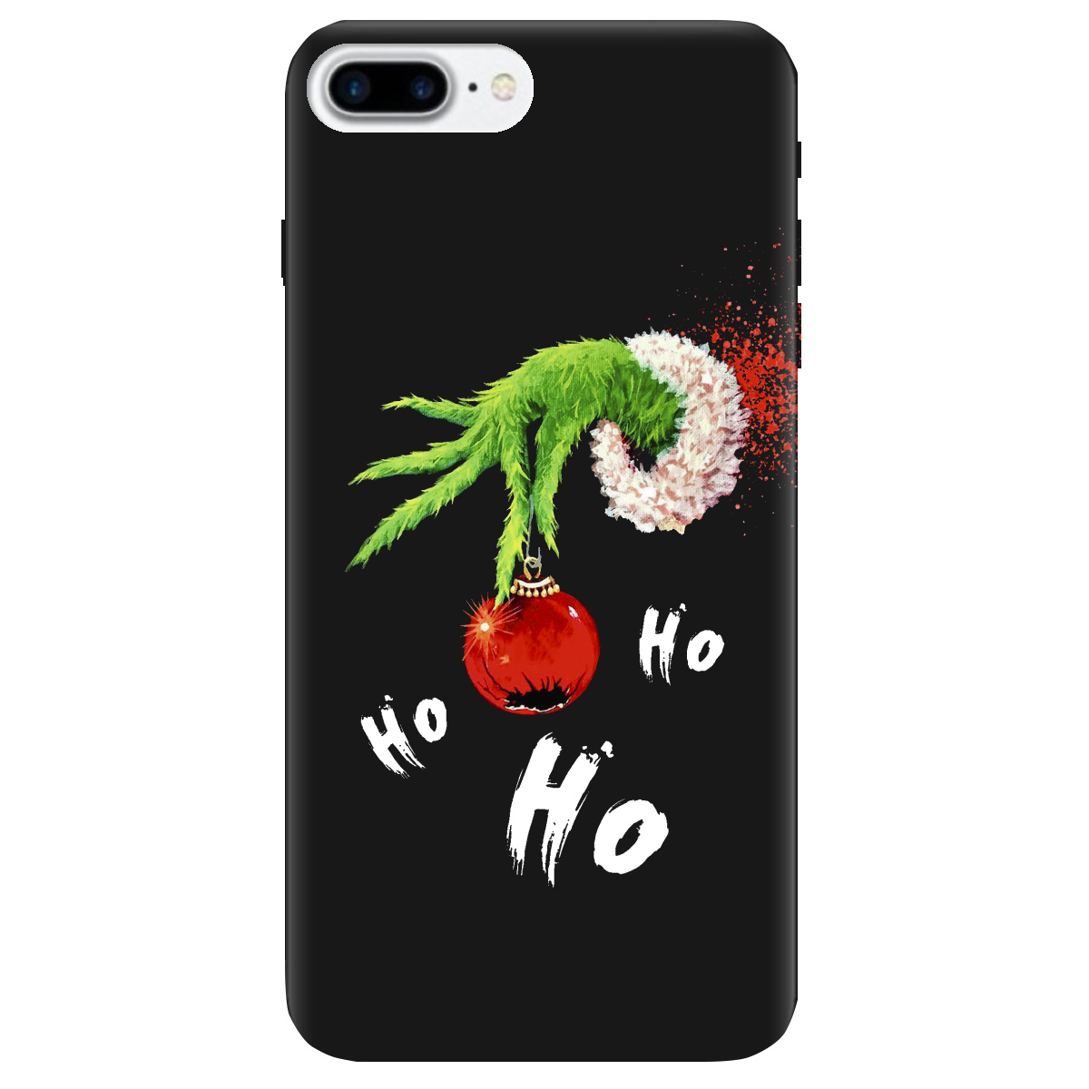 Чохол для Apple iPhone 8 Plus чорний матовий soft touch Grinch HO HO HO - фото 1 - Чохли для телефонів