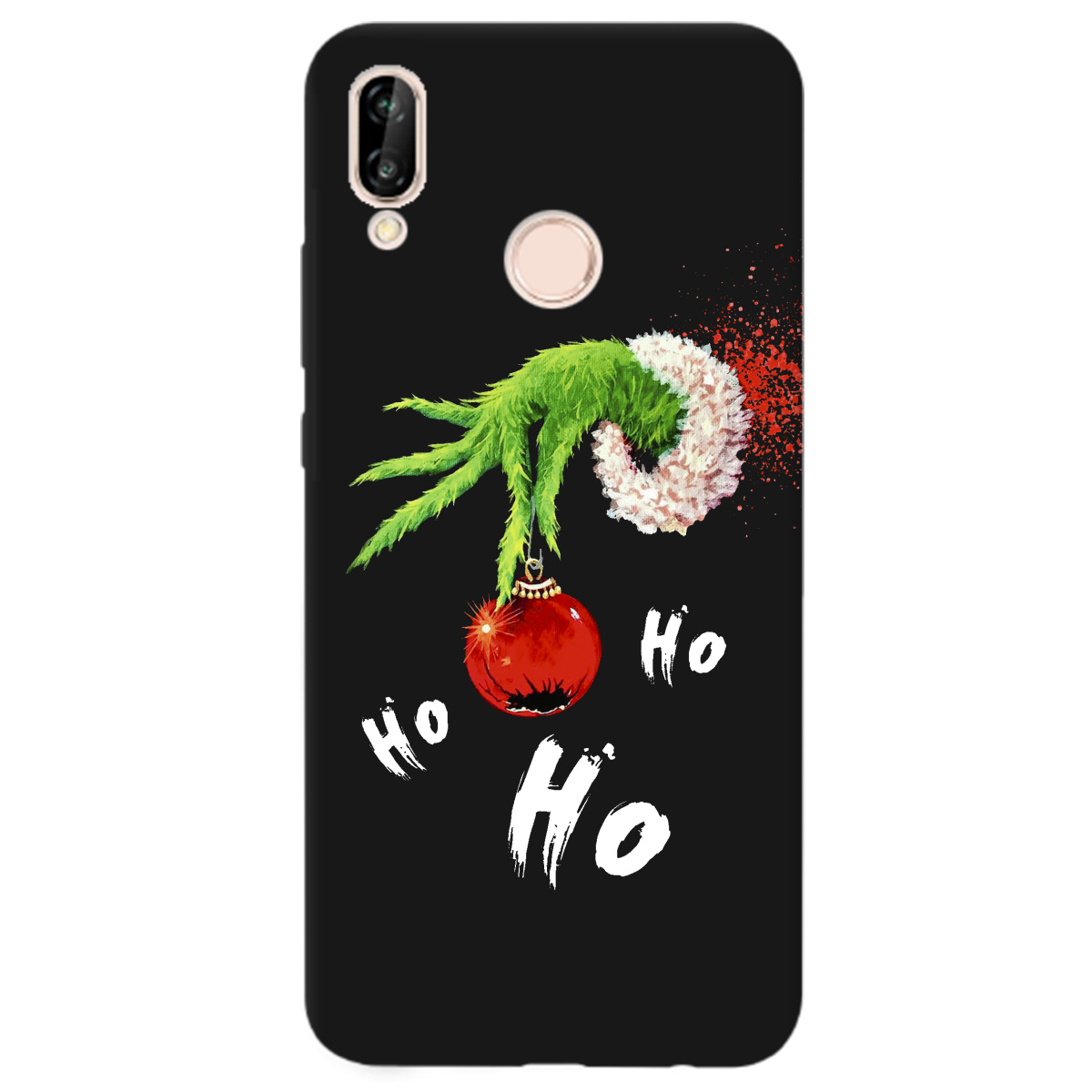 Чохол для Huawei P20 Lite чорний матовий soft touch Grinch HO HO HO - фото 1 - Чохли для телефонів