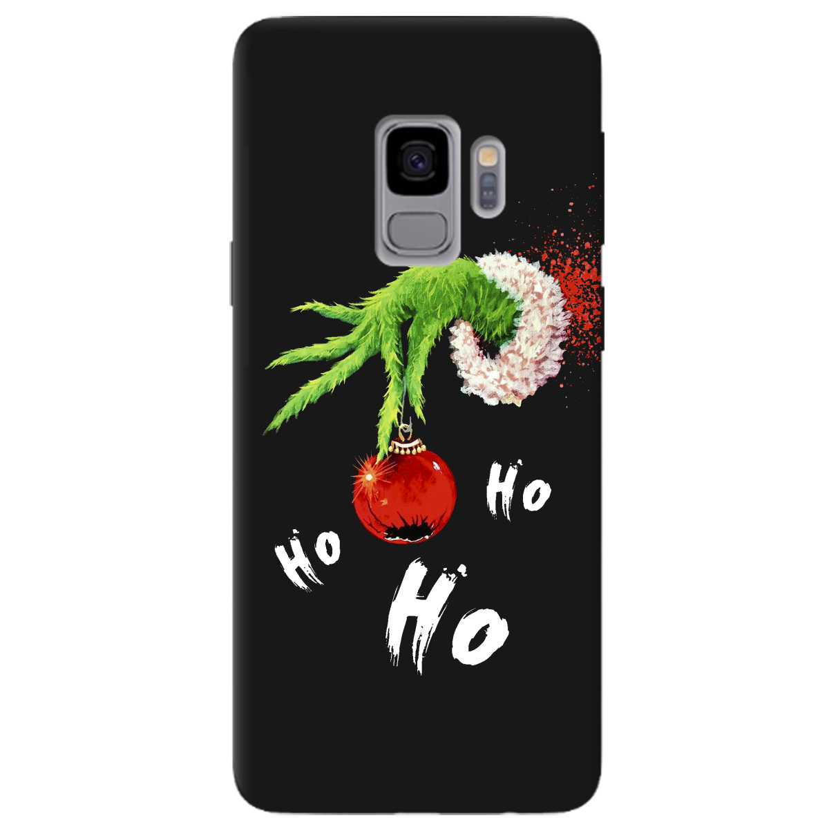 Чехол для Samsung Galaxy S9 черный матовый soft touch Grinch HO HO HO - фото 1 - Чехлы для телефонов