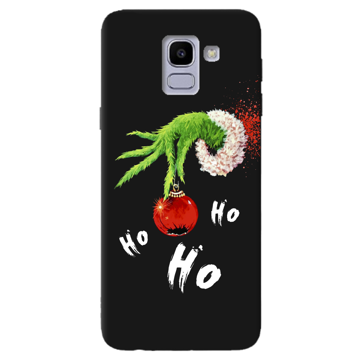 Чохол для Samsung Galaxy J6 2018 чорний матовий soft touch Grinch HO HO HO - фото 1 - Чохли для телефонів