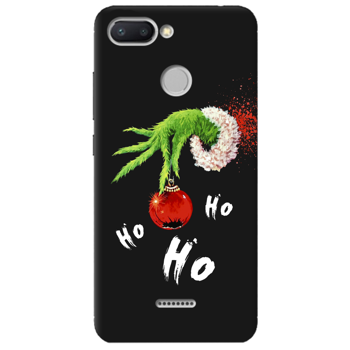 Чохол для Xiaomi Redmi 6 чорний матовий soft touch Grinch HO HO HO - фото 1 - Чохли для телефонів