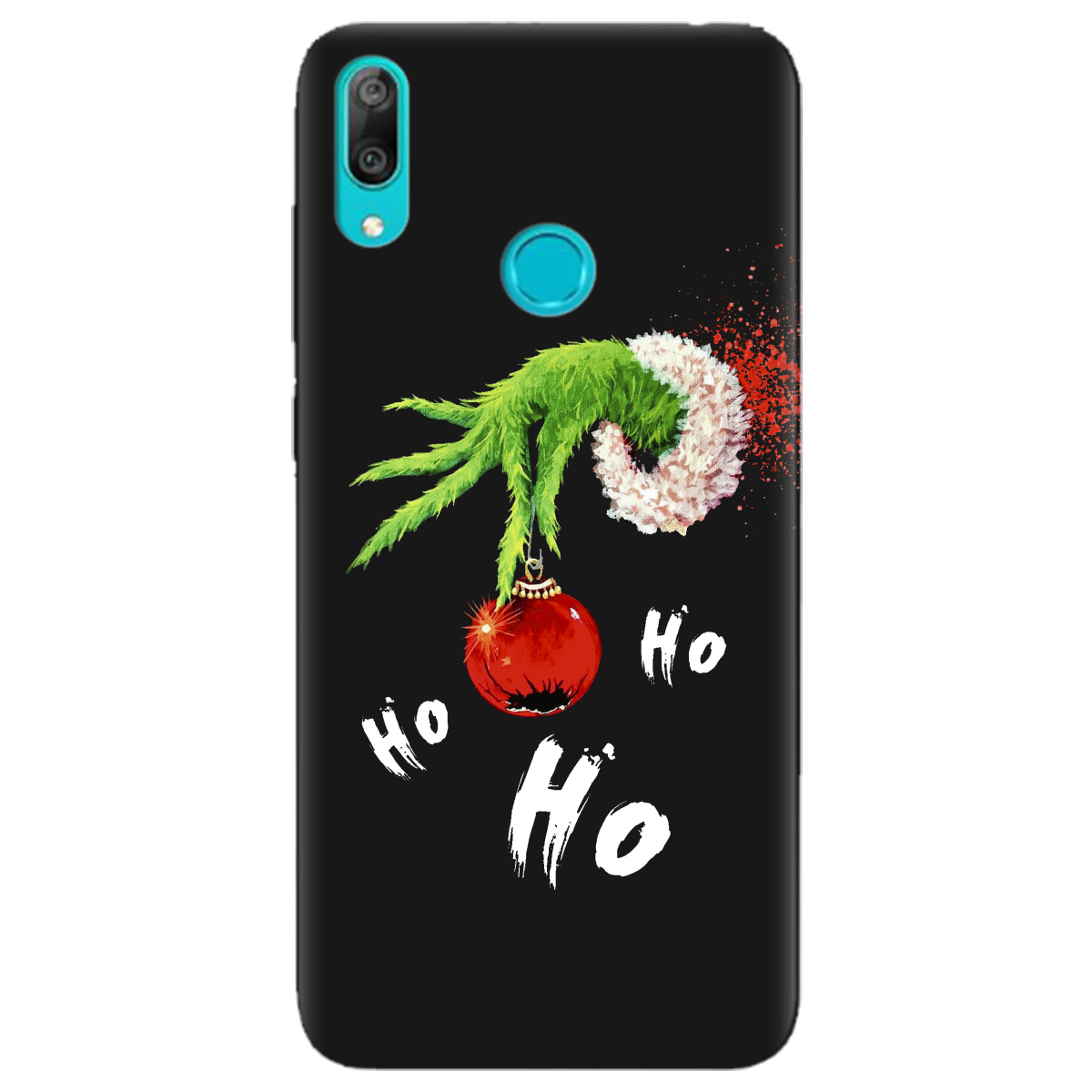 Чехол для Huawei Y7 2019 черный матовый soft touch Grinch HO HO HO - фото 1 Чехол для Huawei Y7 2019 черный матовый soft touch Grinch HO HO HO - фото 1 - Чехлы для телефонов