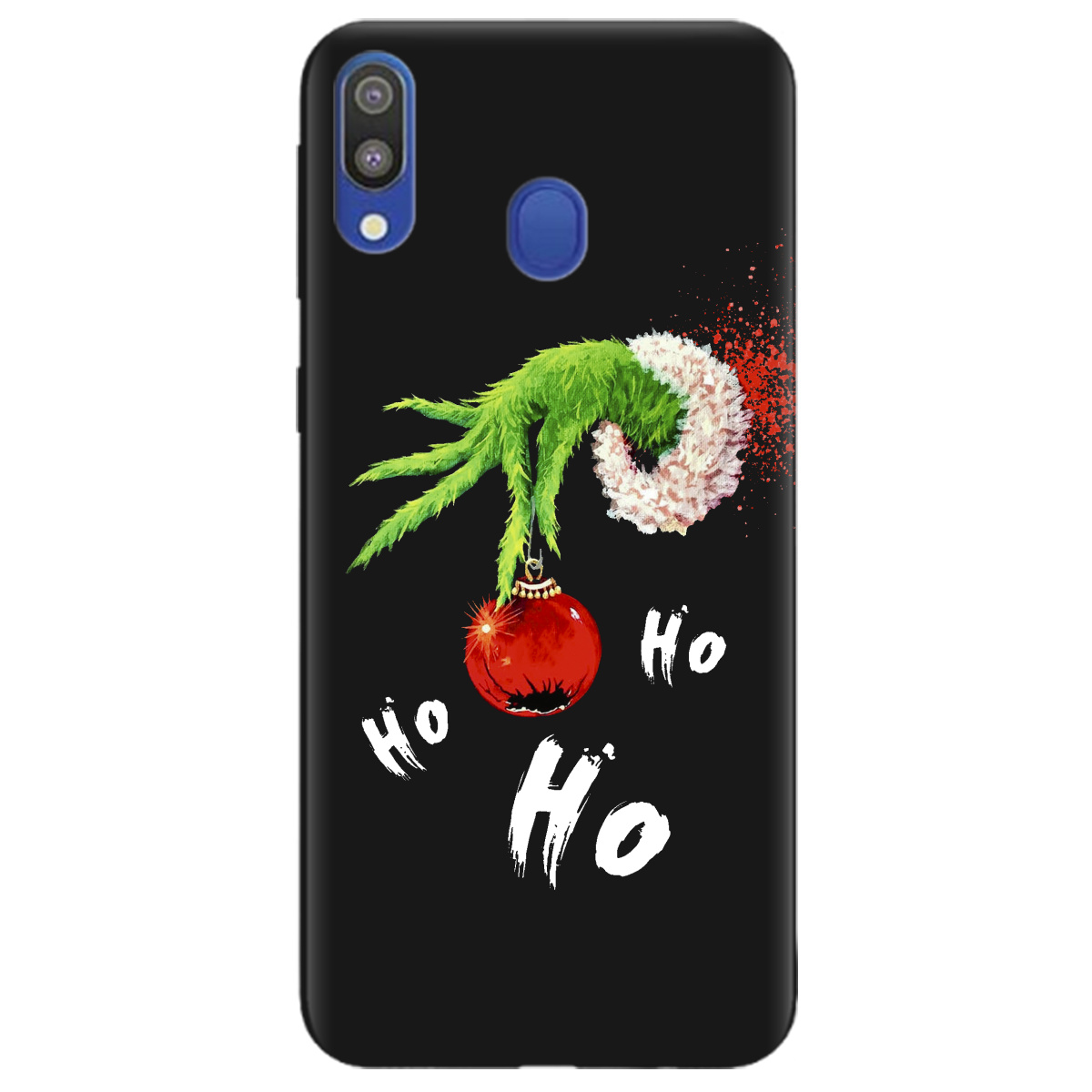 Чехол для Samsung Galaxy A40 черный матовый soft touch Grinch HO HO HO - фото 1 - Чехлы для телефонов