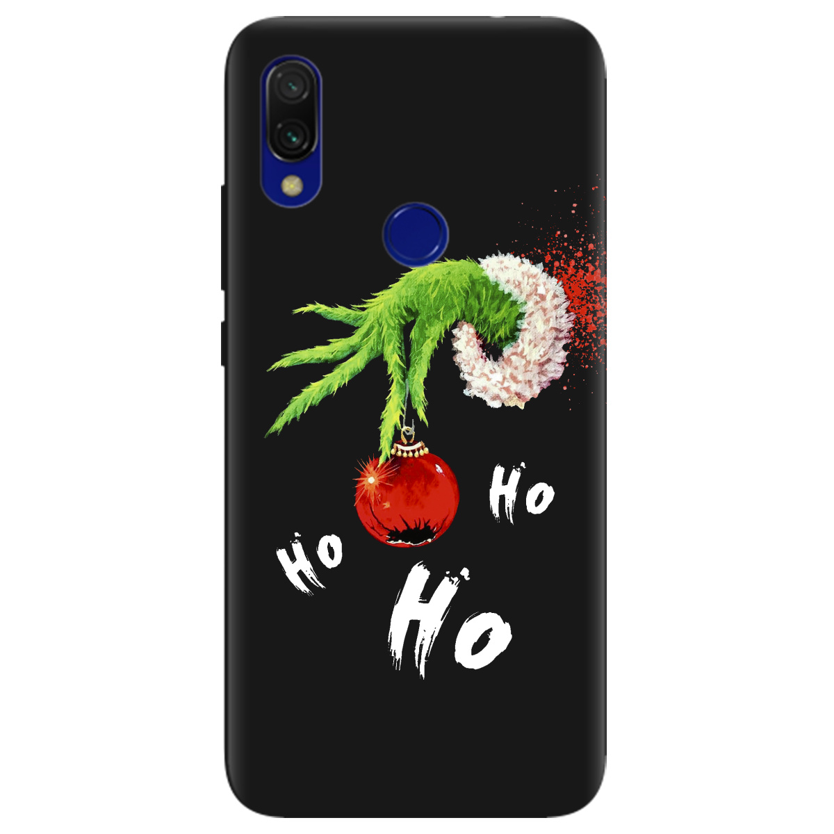 Чехол для Xiaomi Redmi 7 черный матовый soft touch Grinch HO HO HO - фото 1 - Чехлы для телефонов