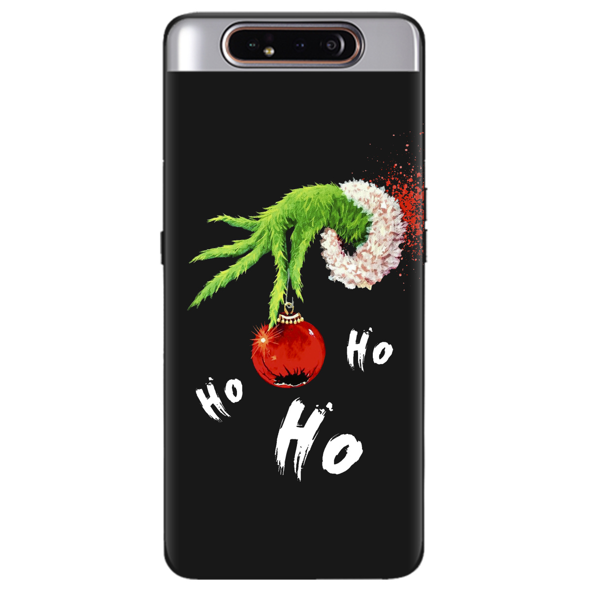 Чехол для Samsung Galaxy A80 черный матовый soft touch Grinch HO HO HO - фото 1 - Чехлы для телефонов