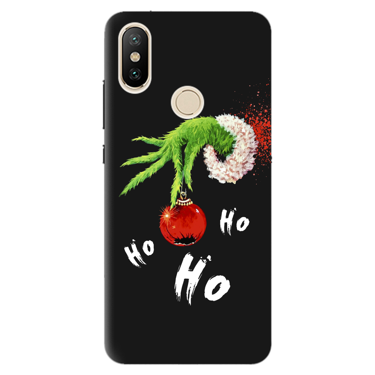 Чохол для Xiaomi Redmi 6 Pro чорний матовий soft touch Grinch HO HO HO - фото 1 - Чохли для телефонів