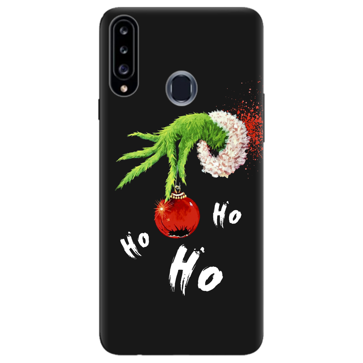 Чохол для Samsung Galaxy A20s чорний матовий soft touch Grinch HO HO HO - фото 1 - Чохли для телефонів