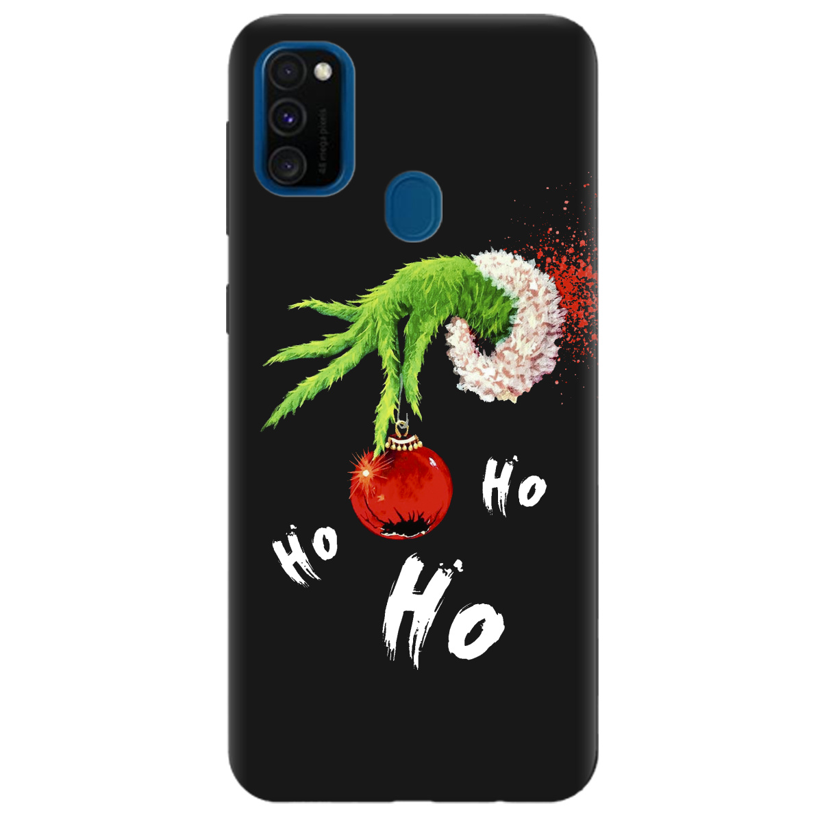 Чехол для Samsung Galaxy M21 черный матовый soft touch Grinch HO HO HO - фото 1 - Чехлы для телефонов