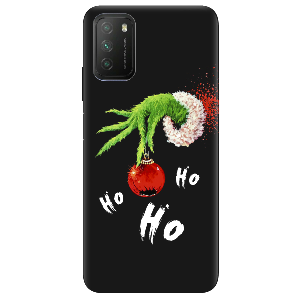 Чохол для Xiaomi Poco M3 чорний матовий soft touch Grinch HO HO HO - фото 1 - Чохли для телефонів