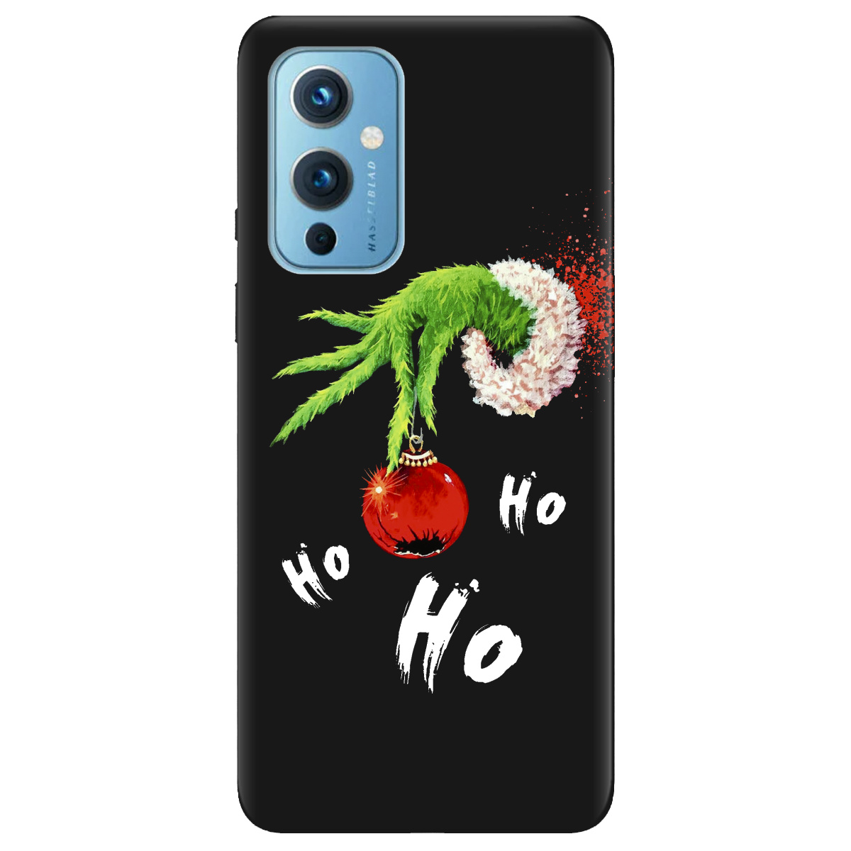 Чехол для OnePlus 9 (азиатская версия) черный матовый soft touch Grinch HO HO HO - фото 1 - Чехлы для телефонов