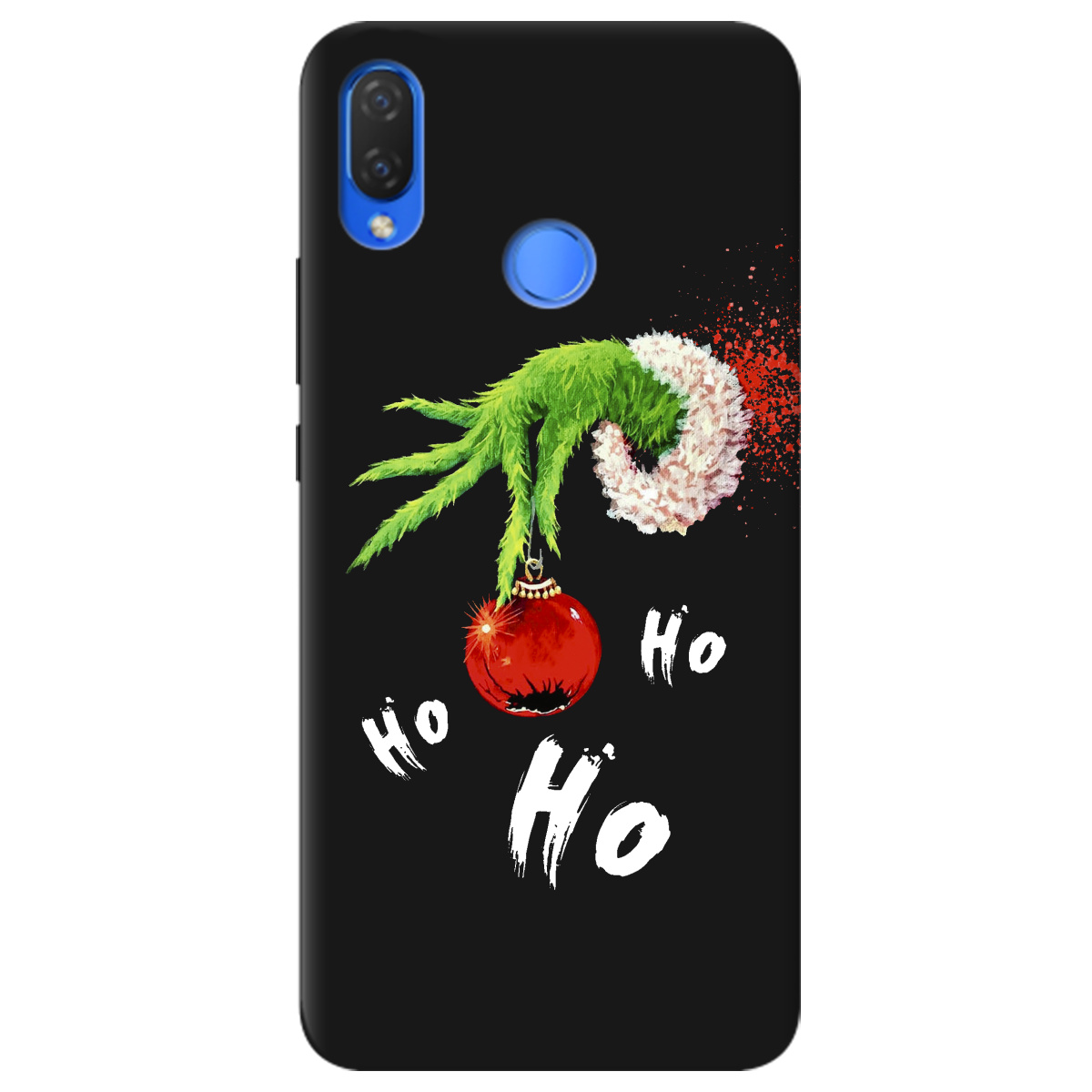 Чехол для Huawei P Smart Plus черный матовый soft touch Grinch HO HO HO - фото 1 - Чехлы для телефонов