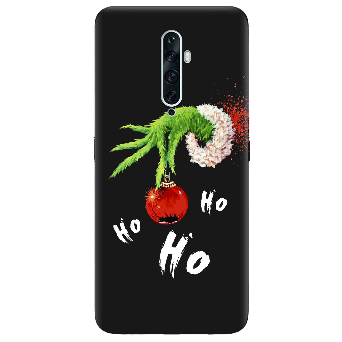Чохол для Oppo Reno 2 чорний матовий soft touch Grinch HO HO HO - фото 1 - Чохли для телефонів