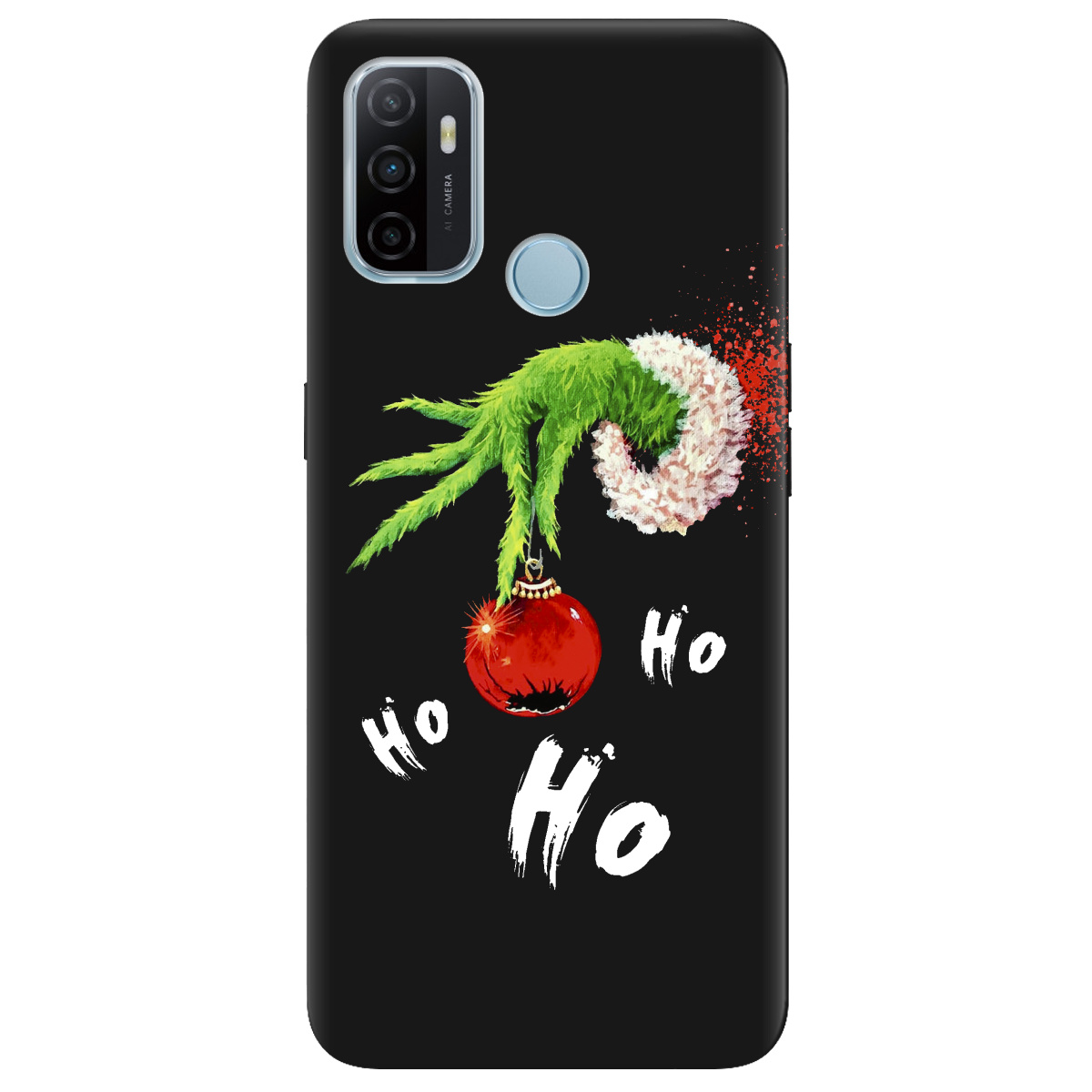 Чехол для Oppo A53/ A32/ A33 черный матовый soft touch Grinch HO HO HO - фото 1 Чехол для Oppo A53/ A32/ A33 черный матовый soft touch Grinch HO HO HO - фото 1 - Чехлы для телефонов