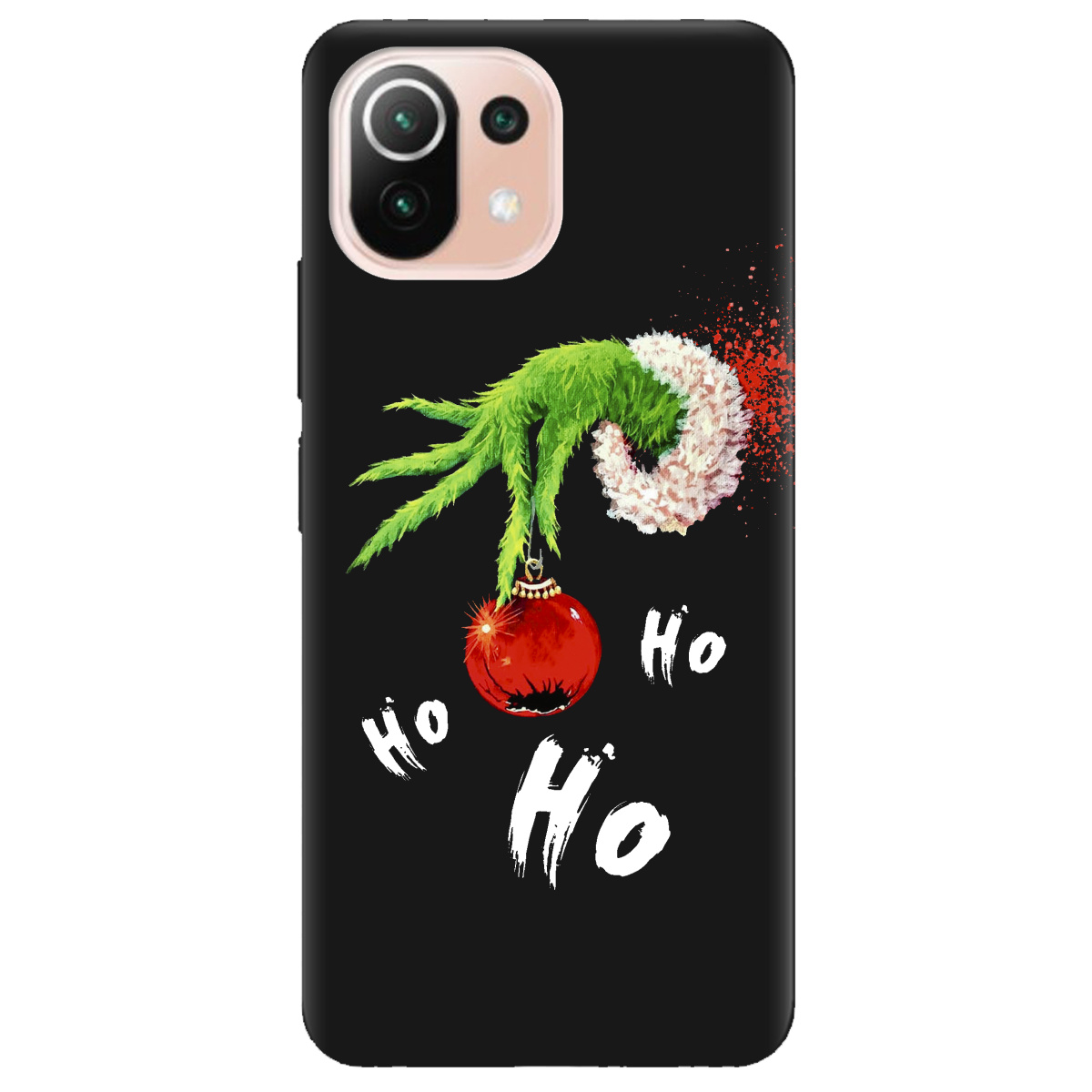 Чехол для Xiaomi Mi 11 lite черный матовый soft touch Grinch HO HO HO - фото 1 - Чехлы для телефонов