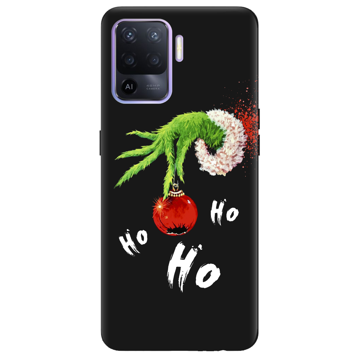Чохол для Oppo Reno 5 Lite чорний матовий soft touch Grinch HO HO HO - фото 1 Чохол для Oppo Reno 5 Lite чорний матовий soft touch Grinch HO HO HO - фото 1 - Чохли для телефонів