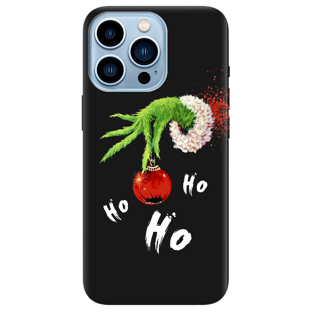 Чехол для Apple iPhone 13 Pro Max черный матовый soft touch Grinch HO HO HO - фото 1 - Чехлы для телефонов