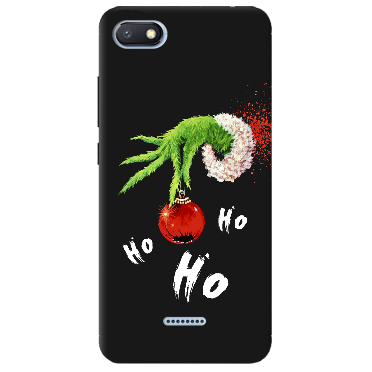 Чехол для Xiaomi Redmi 6A черный матовый soft touch Grinch HO HO HO - фото 1 - Чехлы для телефонов