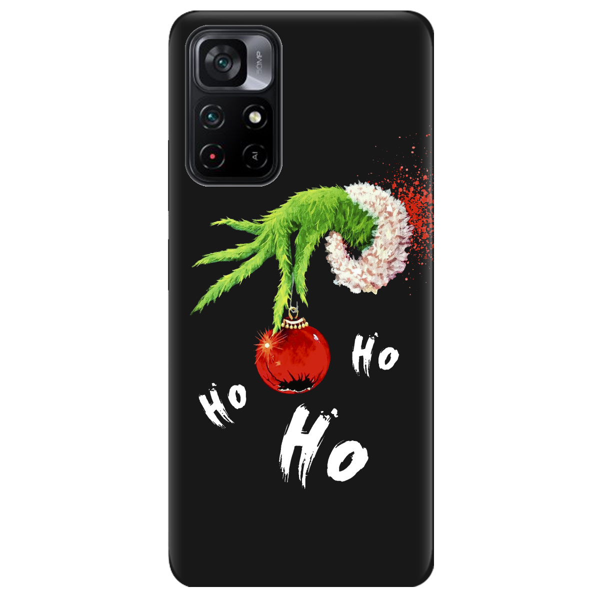 Чехол для Xiaomi Poco M4 Pro 5G черный матовый soft touch Grinch HO HO HO - фото 1 - Чехлы для телефонов