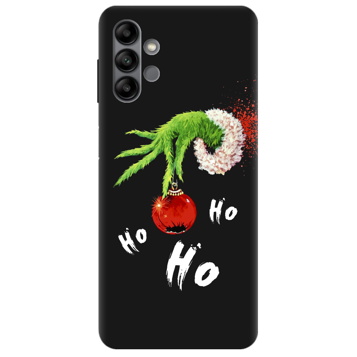 Чехол для Samsung Galaxy A04s черный матовый soft touch Grinch HO HO HO - фото 1 - Чехлы для телефонов
