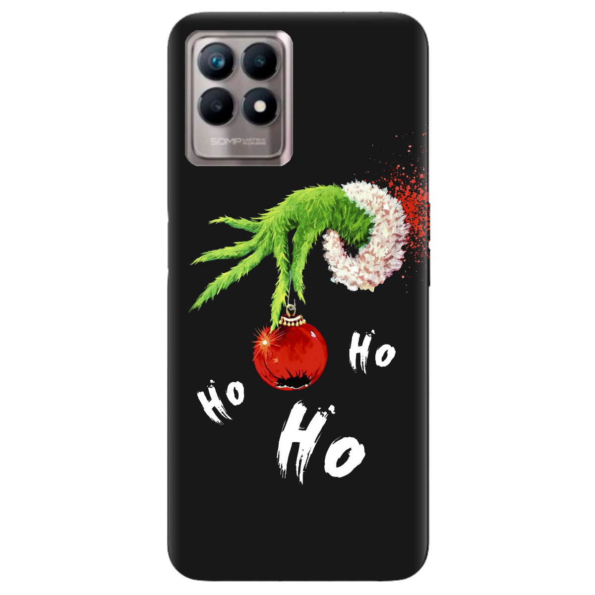 Чехол для Realme 8i черный матовый soft touch Grinch HO HO HO - фото 1 - Чехлы для телефонов