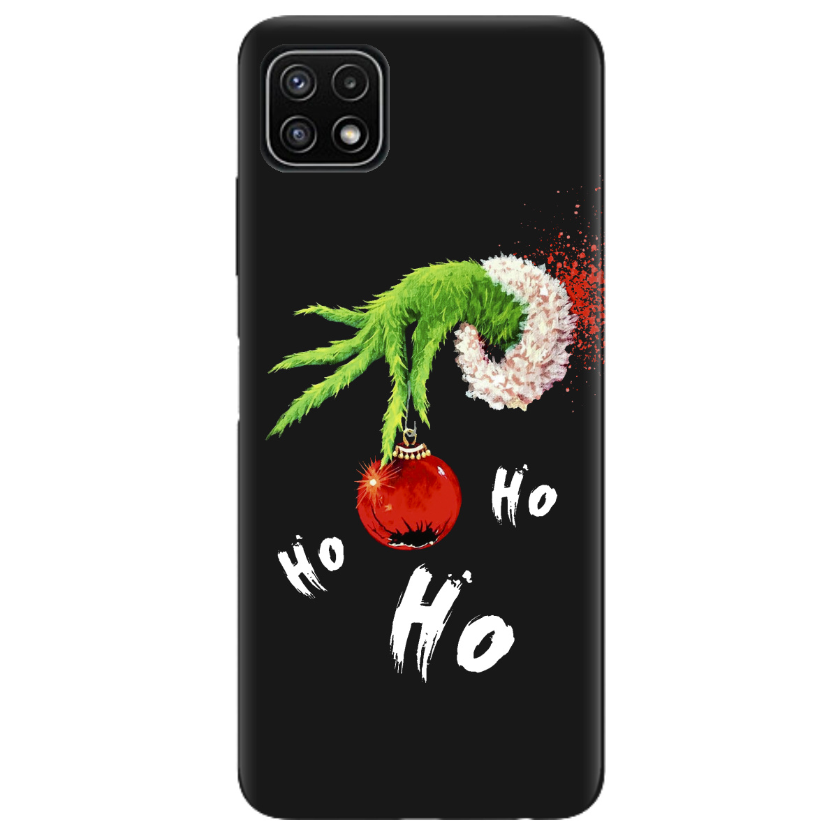 Чехол для Samsung Galaxy A22 5G черный матовый soft touch Grinch HO HO HO - фото 1 - Чехлы для телефонов