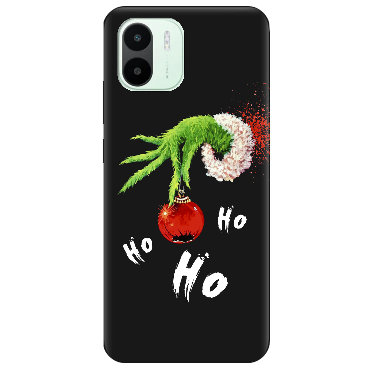 Чехол для Xiaomi Redmi A2 черный матовый soft touch Grinch HO HO HO - фото 1 - Чехлы для телефонов