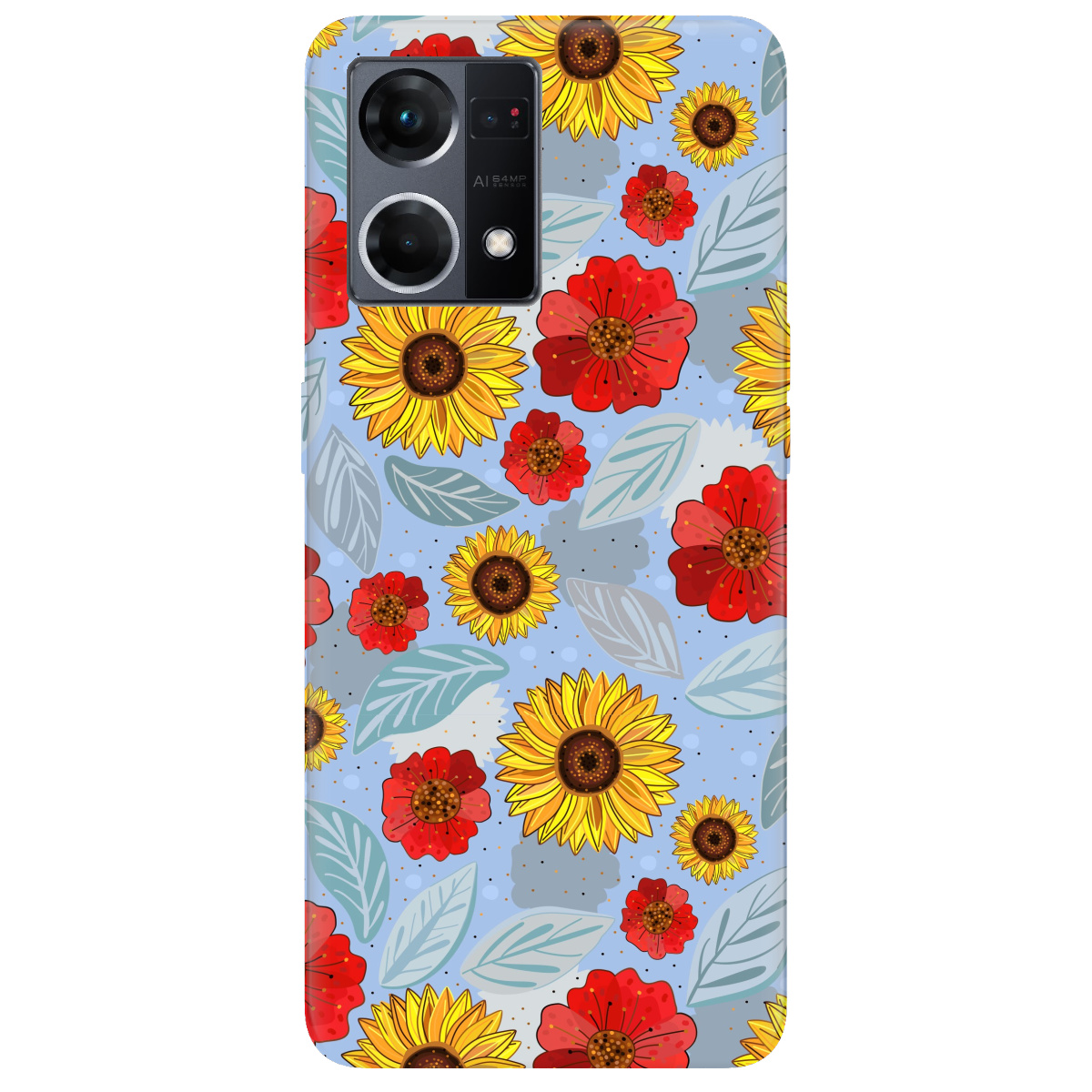 Чохол для Oppo Reno  7 4G Соняшники і маки - фото 1 Чохол для Oppo Reno  7 4G Соняшники і маки - фото 1 - Чохли для телефонів