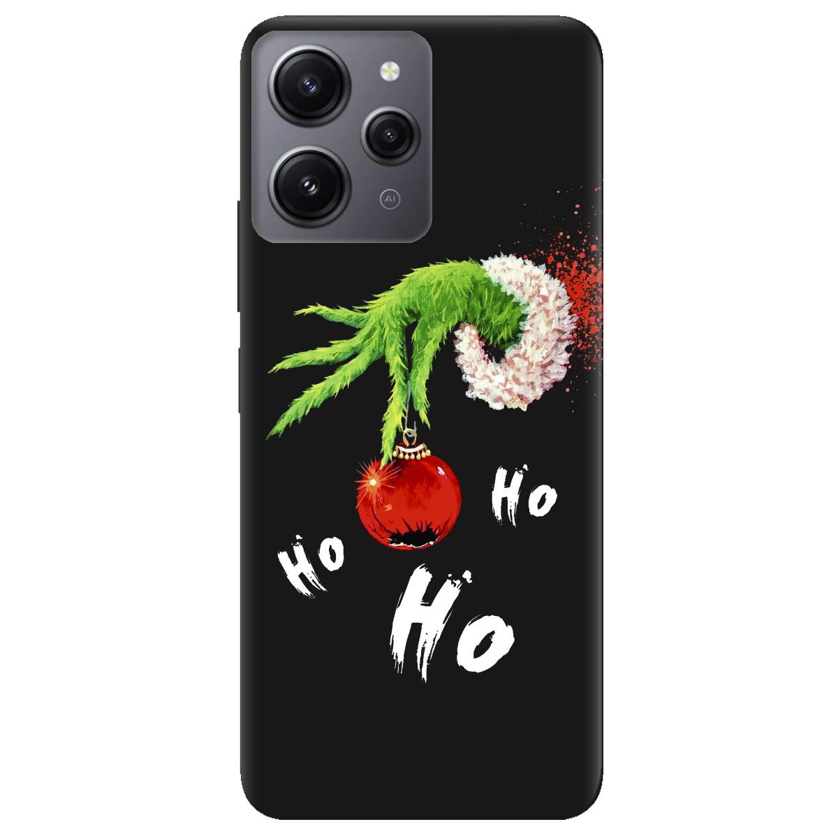 Чехол для Xiaomi Redmi 12 черный матовый soft touch Grinch HO HO HO - фото 1 - Чехлы для телефонов