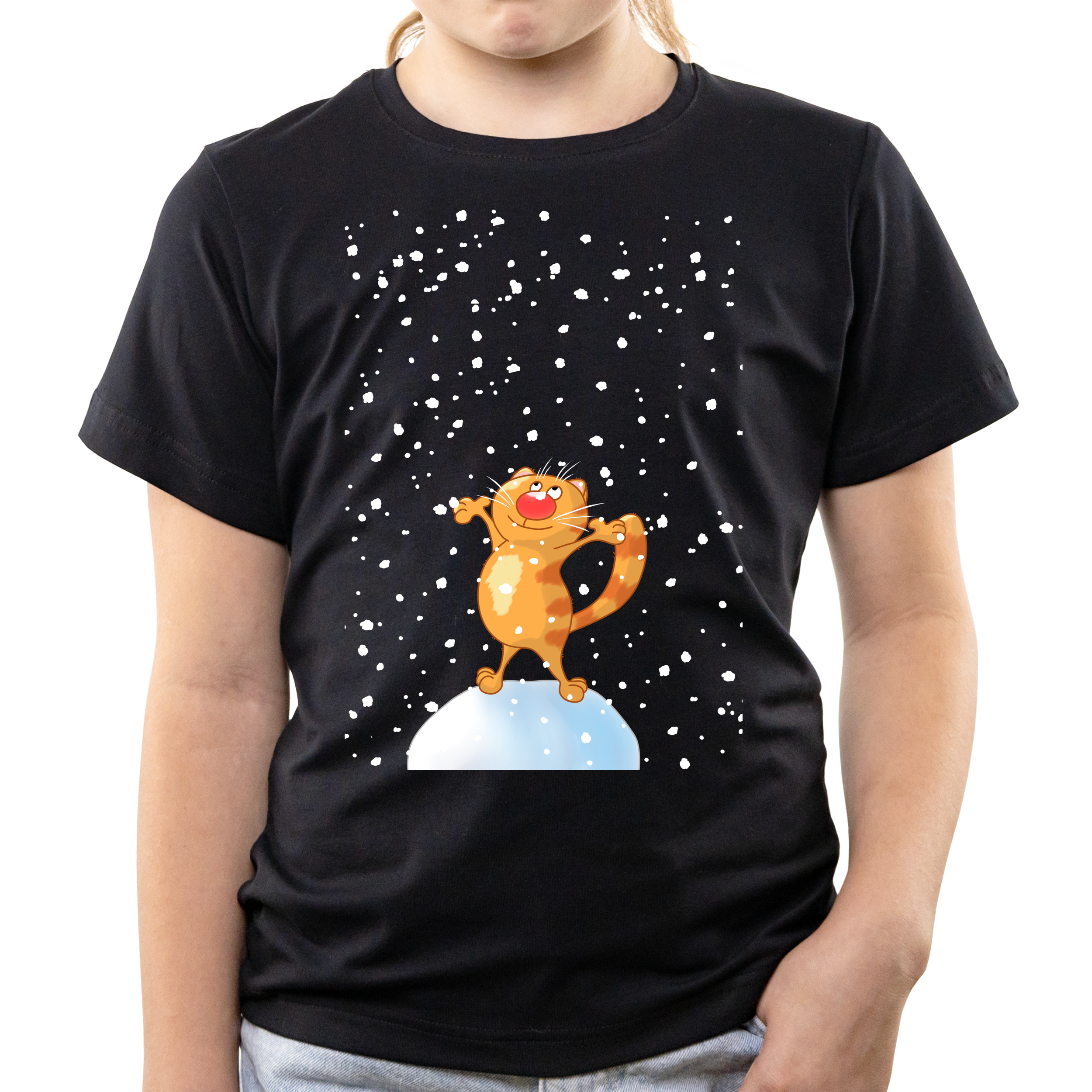 Футболка детская чёрная хлопок/эластан Be Happy 140 - фото 1 - Футболки