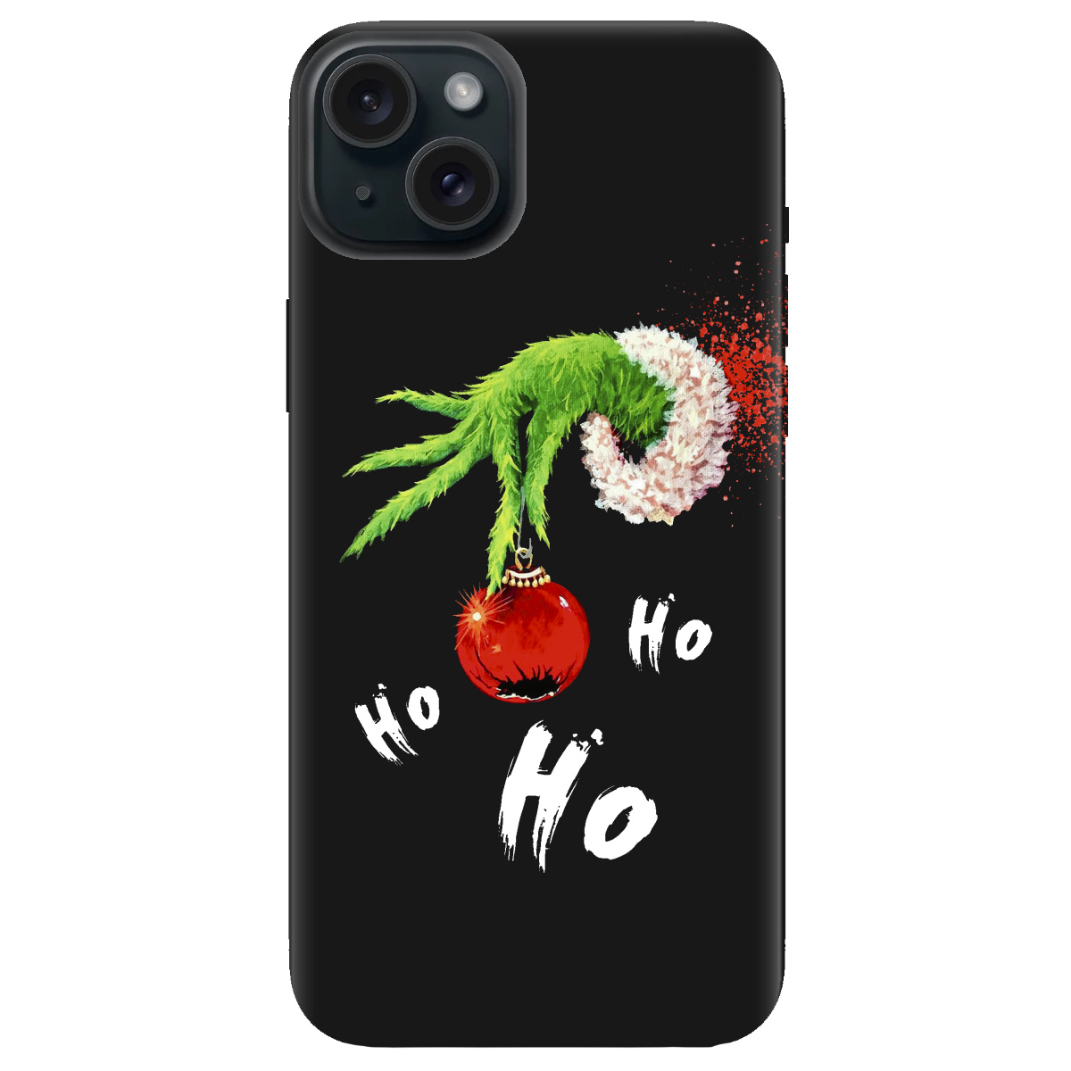 Чехол для Apple iPhone 15 Plus черный матовый soft touch Grinch HO HO HO - фото 1 Чехол для Apple iPhone 15 Plus черный матовый soft touch Grinch HO HO HO - фото 1 - Чехлы для телефонов
