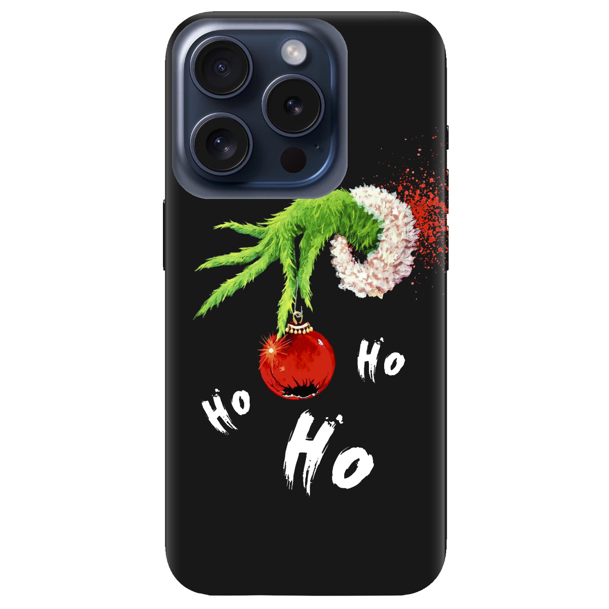 Чехол для Apple iPhone 15 Pro Max черный матовый soft touch Grinch HO HO HO - фото 1 Чехол для Apple iPhone 15 Pro Max черный матовый soft touch Grinch HO HO HO - фото 1 - Чехлы для телефонов