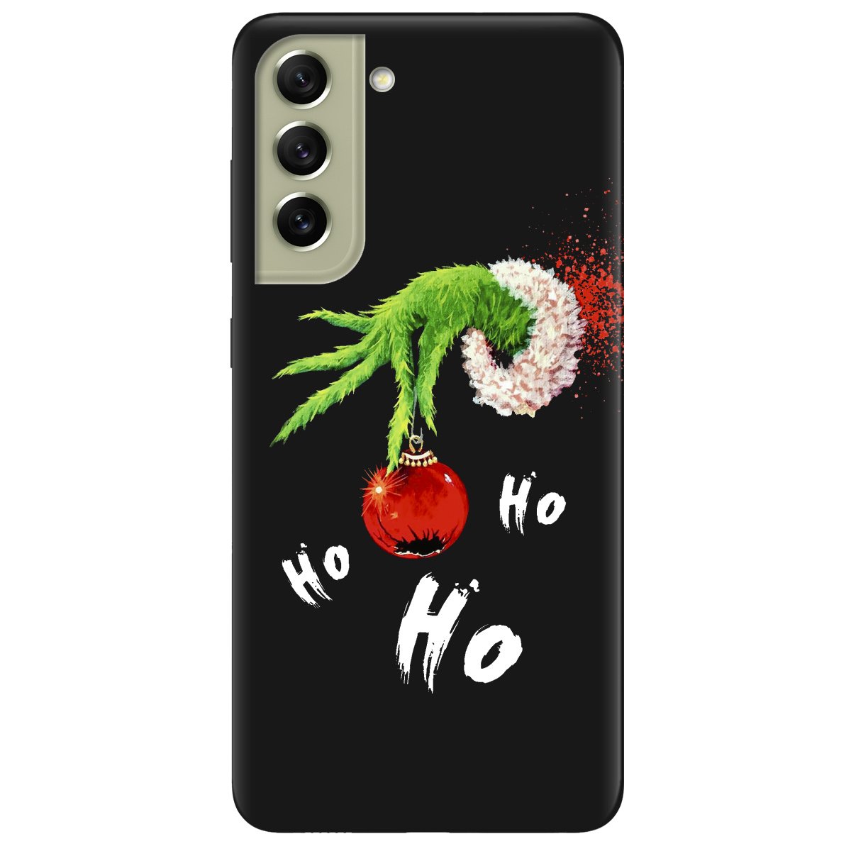 Чехол для Samsung Galaxy S21 FE черный матовый soft touch Grinch HO HO HO - фото 1 - Чехлы для телефонов