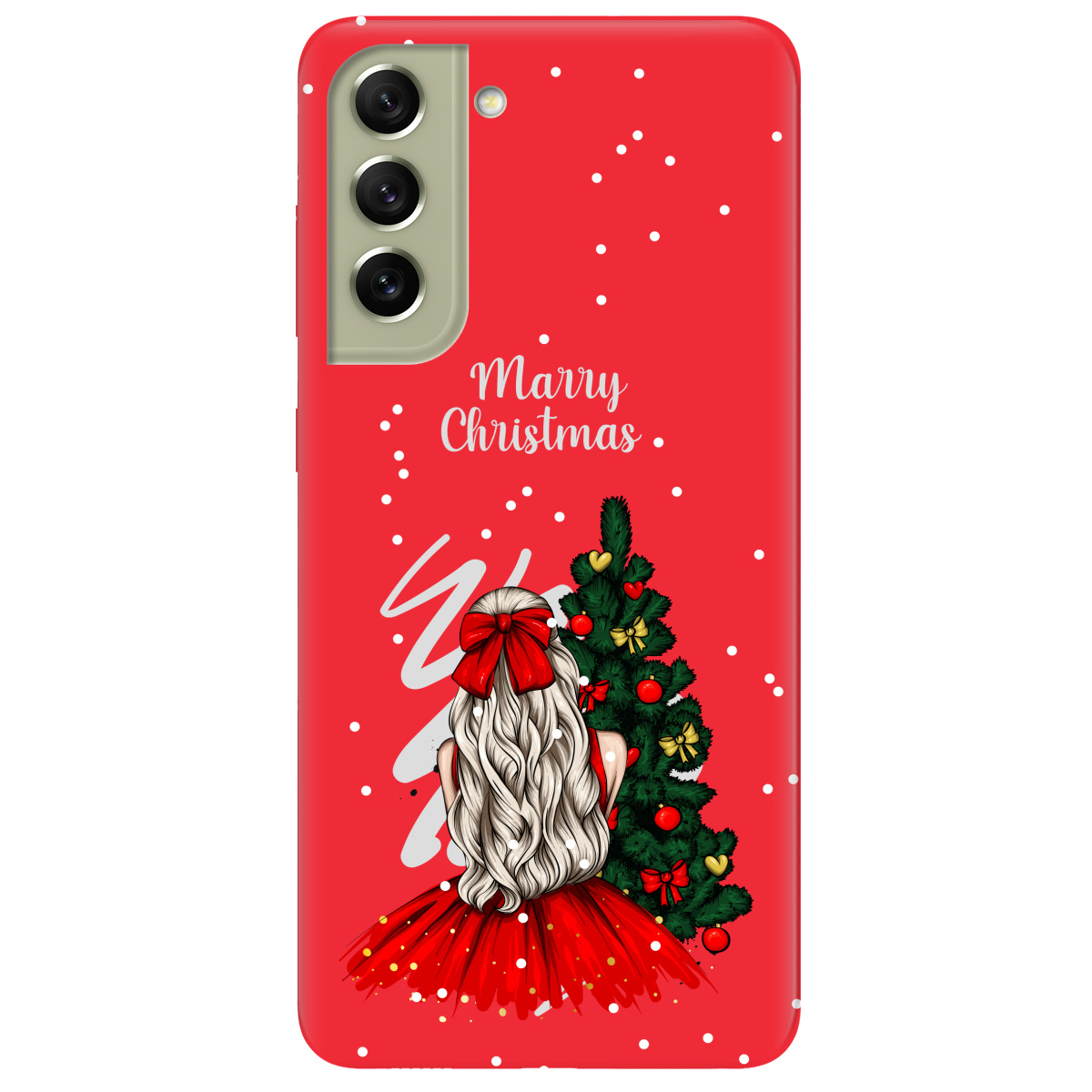 Чохол для Samsung Galaxy S21 FE яскраво-червоний матовий soft touch Beautiful christmas - фото 1 - Чохли для телефонів