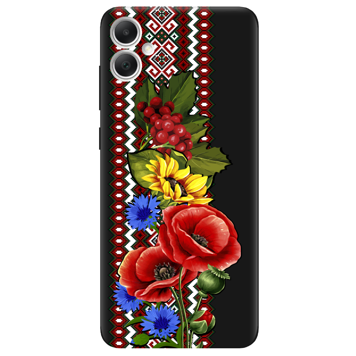 Чехол для Samsung Galaxy A05 черный матовый soft touch Ukraine ornament - фото 1 - Чехлы для телефонов