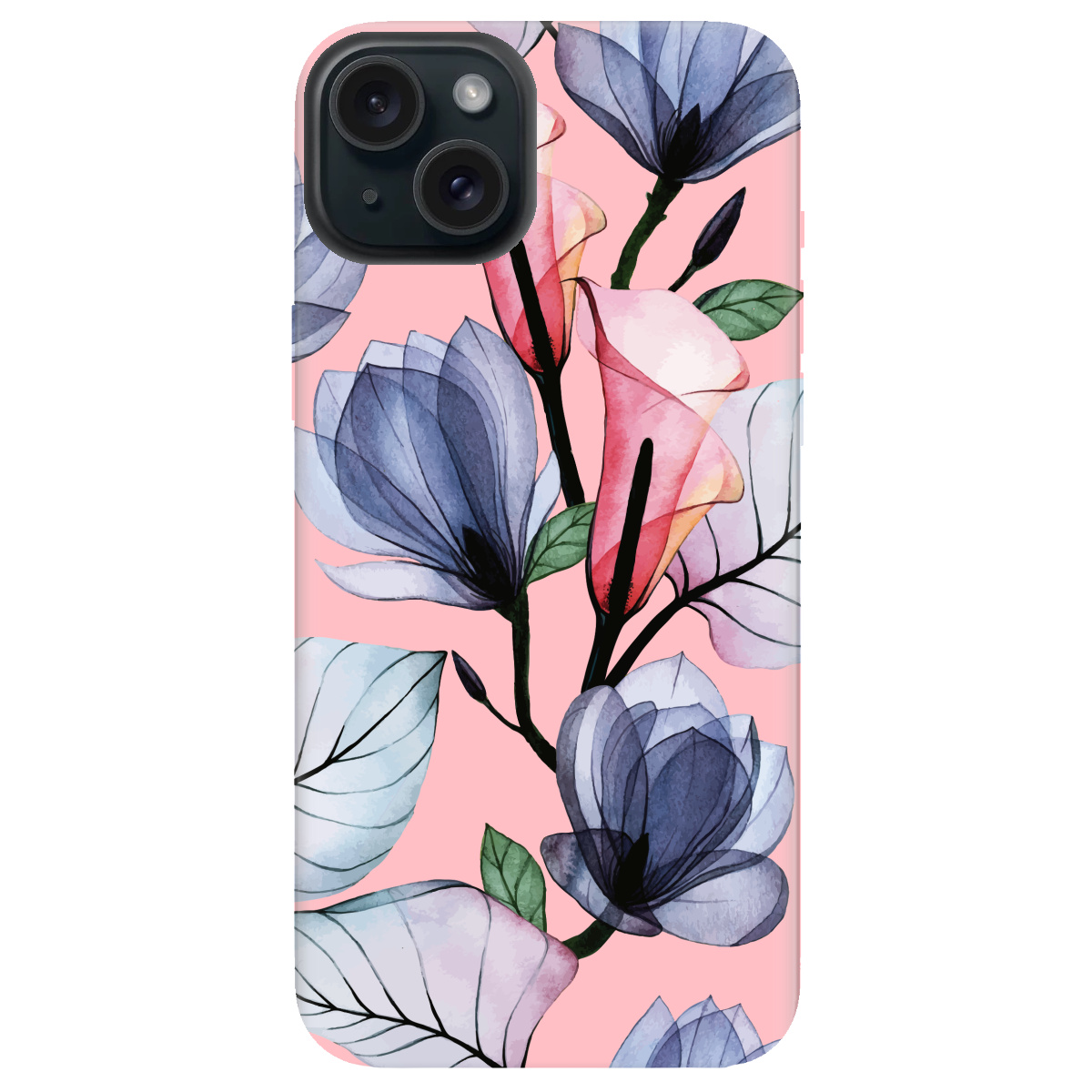 Чехол для Apple iPhone 15 Plus нежно-розовый матовый soft touch Tropical flowers - фото 1 - Чехлы для телефонов