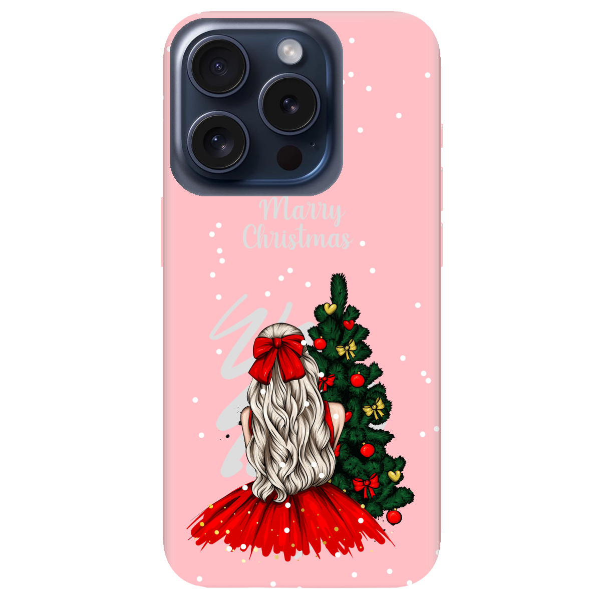 Чехол для Apple iPhone 15 Pro Max нежно-розовый матовый soft touch Beautiful christmas - фото 1 - Чехлы для телефонов