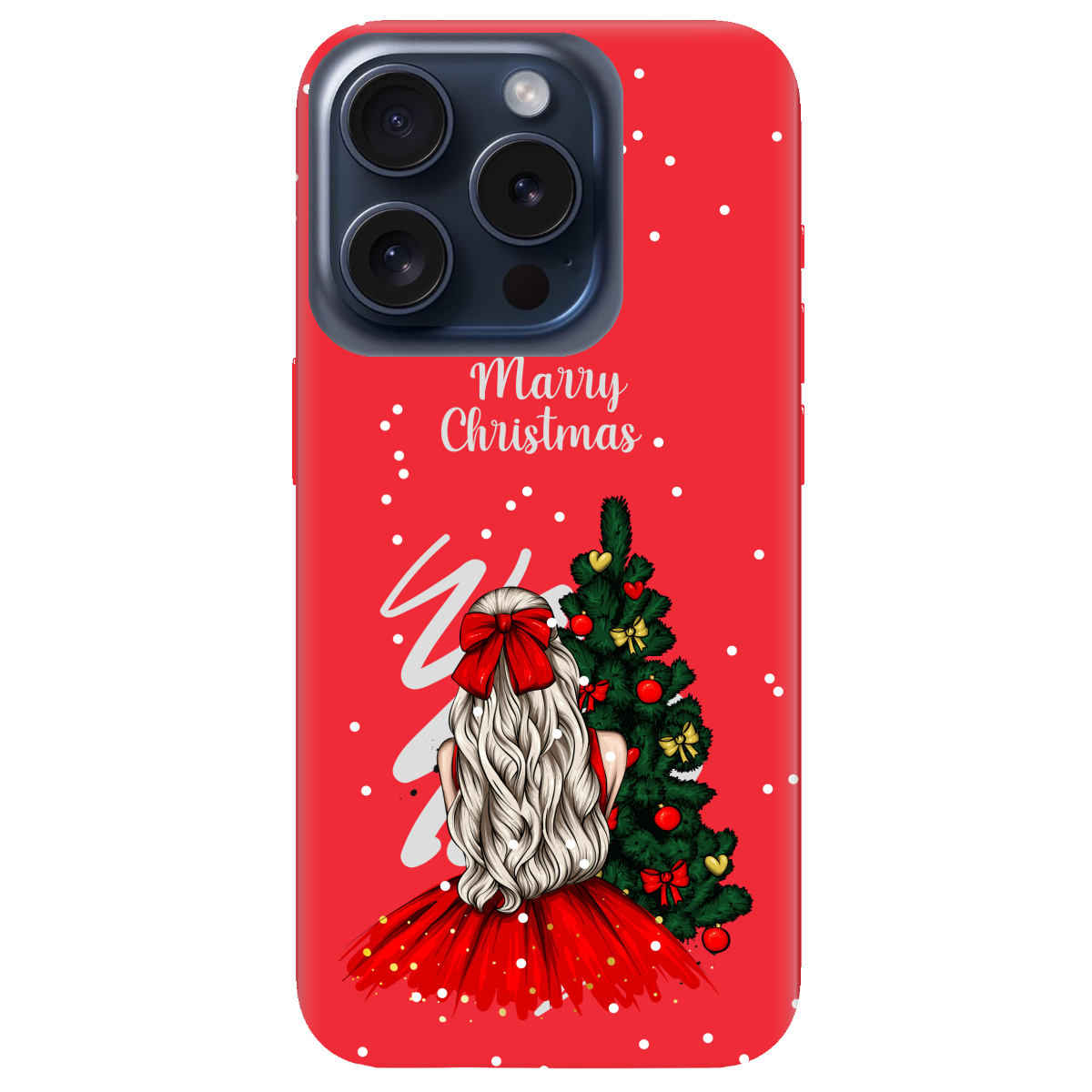 Чехол для Apple iPhone 15 Pro ярко-красный матовый soft touch Beautiful christmas - фото 1 - Чехлы для телефонов