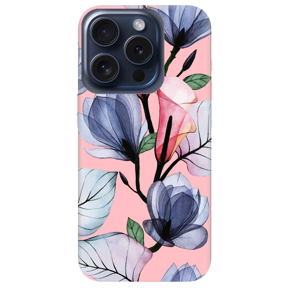 Чохол для Apple iPhone 15 Pro ніжно-рожевий матовий soft touch Tropical flowers - фото 1 Чохол для Apple iPhone 15 Pro ніжно-рожевий матовий soft touch Tropical flowers - фото 1 - Чохли для телефонів