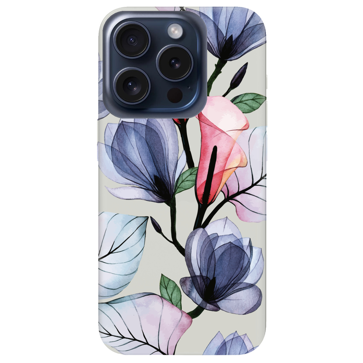 Чохол для Apple iPhone 15 Pro напівпрозорий матовий soft touch Tropical flowers - фото 1 - Чохли для телефонів